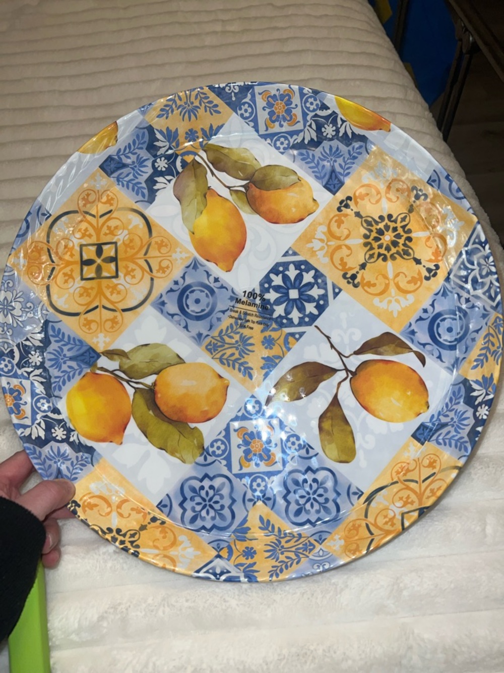 Melamine Lemon Tile Pattern Serving Platter - Blue & Yellow